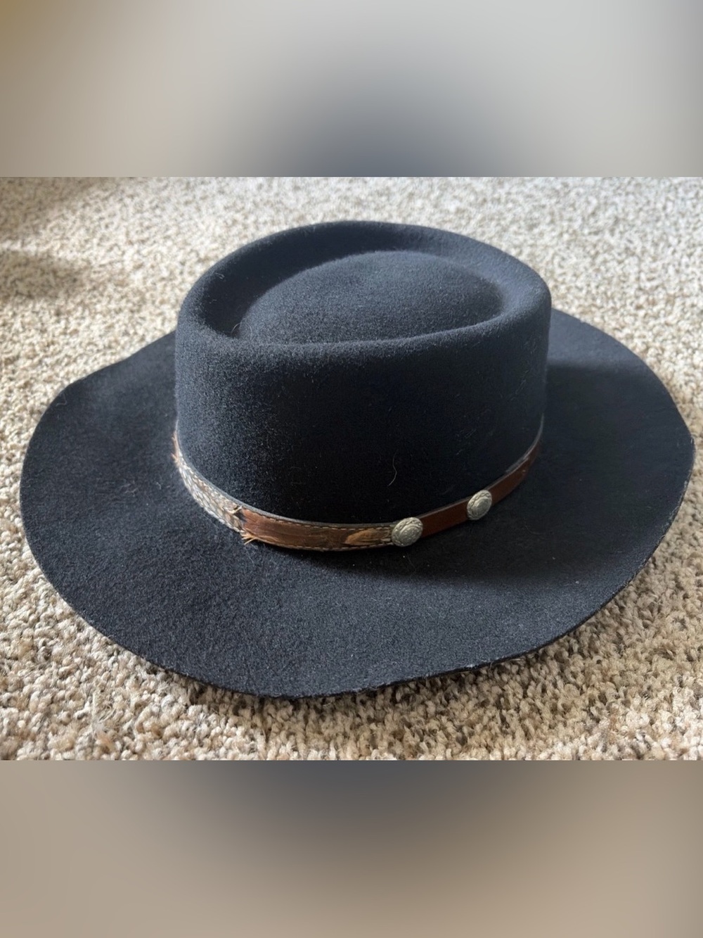 Vintage Broner Western Wool Hat Cowboy Mens Small Black Felt Leather Band